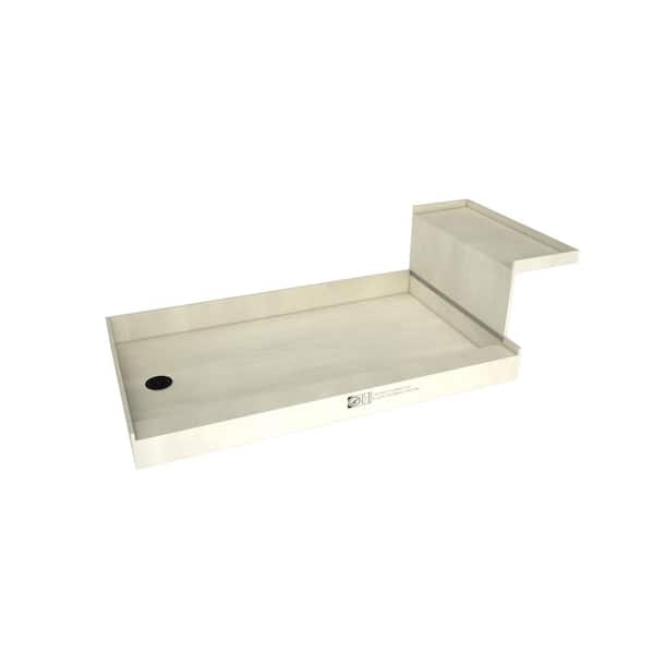 Tile Redi Base'N Bench 60 in. L x 36 in. W Alcove Shower Pan Base and Bench with Left Drain and Matte Black Drain Plate