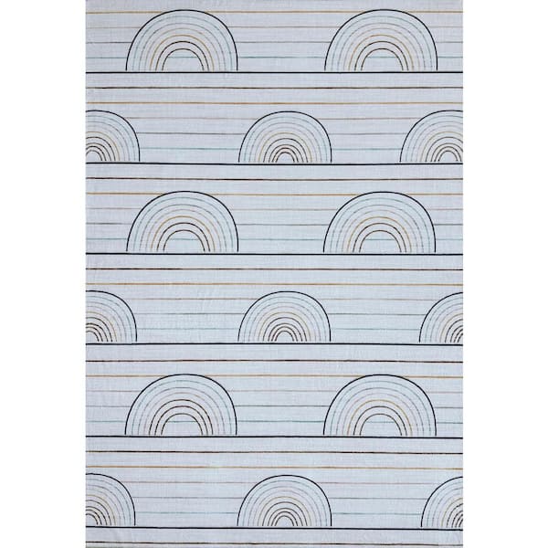 Soft Steps Playtime 8'x10' (Exact Size: 7'7" x 10'10") Striped Rainbow Soft Area Rug, Blue Pink