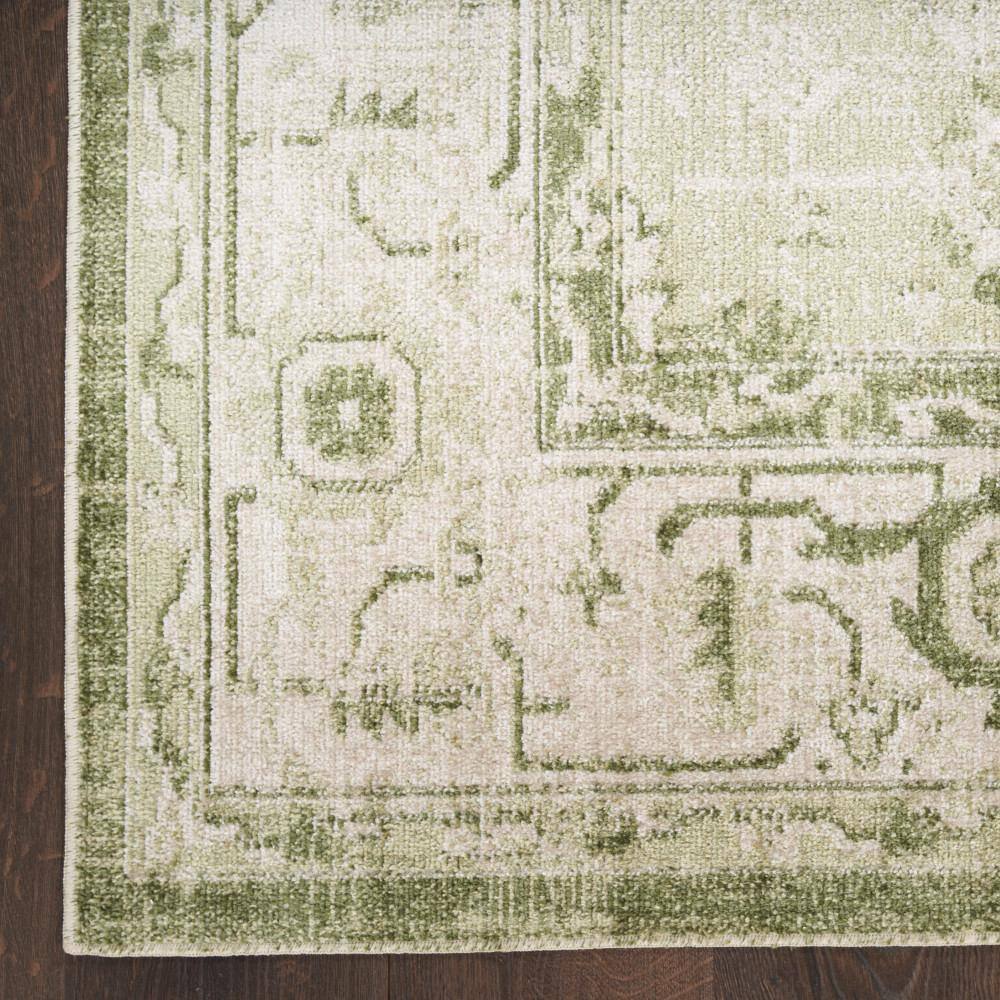 Ivory Green Floral Medallion Machine Washable Area Rug 8x10