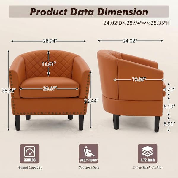 HOMEFUN Modern Orange Scratch-Resistant Faux Leather Wood Frame