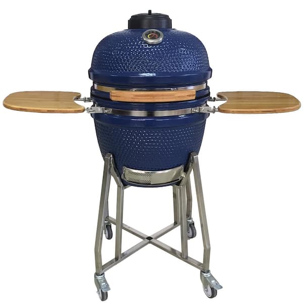 Lifesmart Lonestar Chef Series Charcoal Kamado Ceramic 19 in. Grill and Smoker in Blue