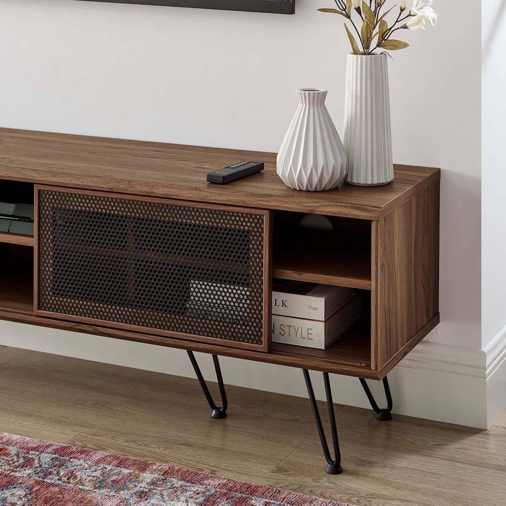 Walnut 59" TV Stand with Sliding Mesh Doors