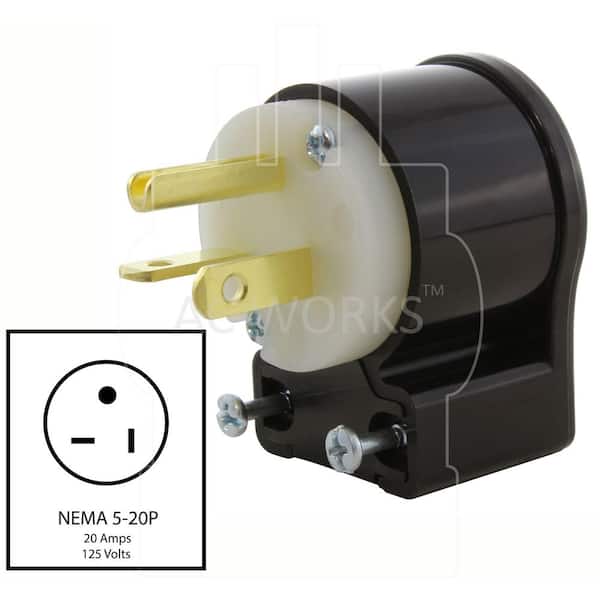 AC WORKS 20A 125V All Angles Plug with UL, C-UL Approval ASE520P-G
