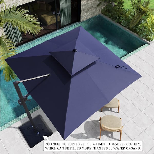 Crestlive Products 11 ft. x 11 ft. Double Top Cantilever Tilt Patio Umbrella in Navy Blue