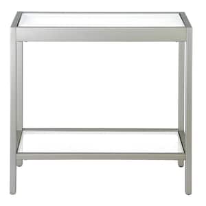 Alexis 24 in. Satin Nickel Rectangular Side Table with Glass Top