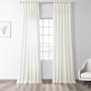 Warm Off-White Tie Top Solid Cotton Light Filtering Curtain - 50 in. W x 84 in. L Single Window Panel