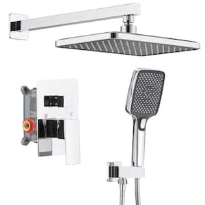 Single Handle 2-Spray 12 in. Square Shower Faucet 2.5 GPM with High Pressure in. Polished Chrome (Valve Included)
