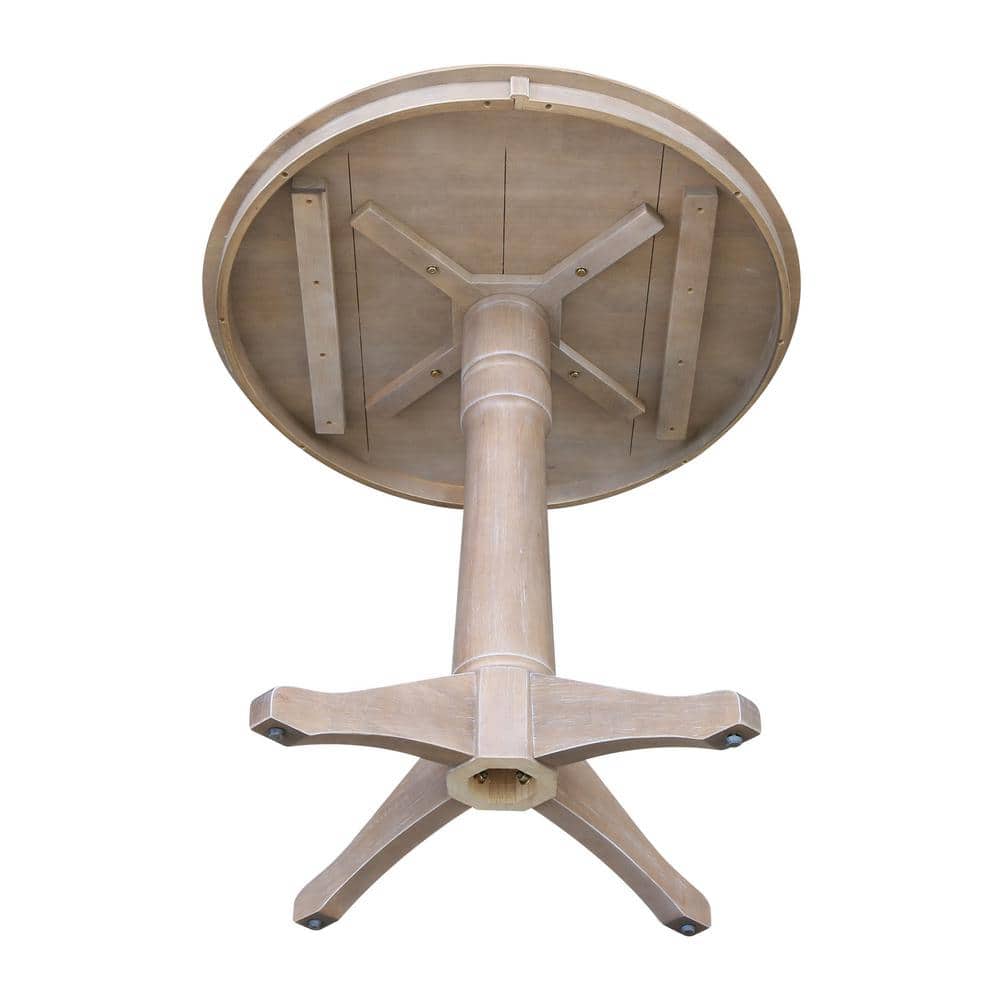 Washed Gray Taupe 36" Round Wood Pedestal Counter Table