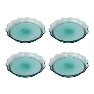 6 in. Dia Pale Green Scalloped Rim Recycled Glass Tray Brackets (Set of 4)
