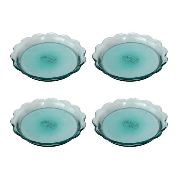 ACHLA DESIGNS 6 in. Dia Pale Green Scalloped Rim Recycled Glass Tray Brackets (Set of 4)