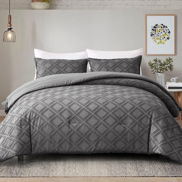 Shatex 3-Piece All Season Bedding Queen size Comforter Set, Ultra Soft Polyester Elegant Bedding Comforters-Gray
