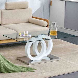 Modern 47.2 in. White Rectangle Glass Coffee Table