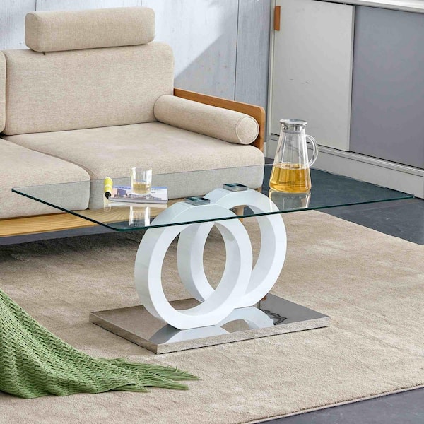 Polibi Modern 47.2 in. White Rectangle Glass Coffee Table