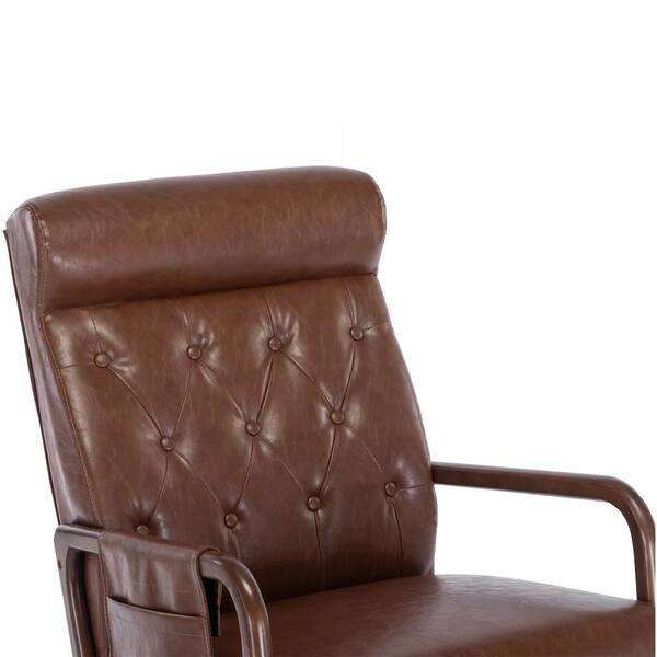 Mid-Century Brown Faux Leather Upholstered Rocking Chair Nursery