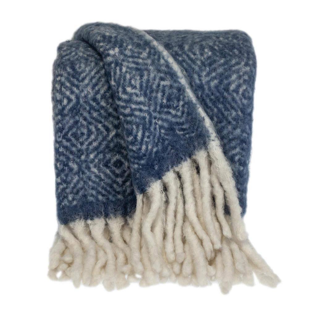 HomeRoots Charlie Indigo Solid Acrylic Throw Blanket 2000402926 The