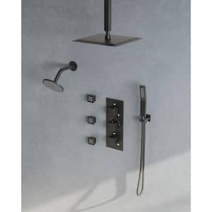 8-Spray Patterns 12 and 6 in. Dual Shower Head 2.5 GPM Ceiling Mount Fixed and Handheld Shower Head in Matte Black