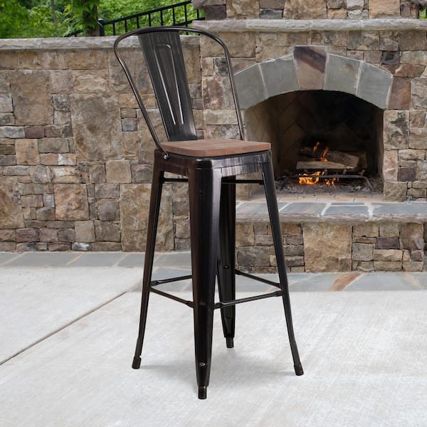 30.25 in. Black-Antique Gold Bar Stool (4-Pack)