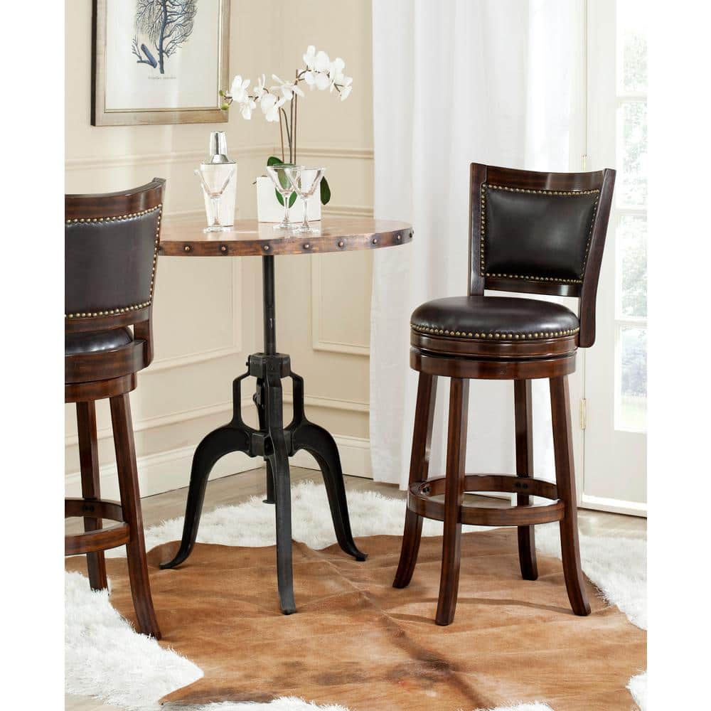 Sierra Brown Swivel Bar Stool with Leather Seat and Wood Frame