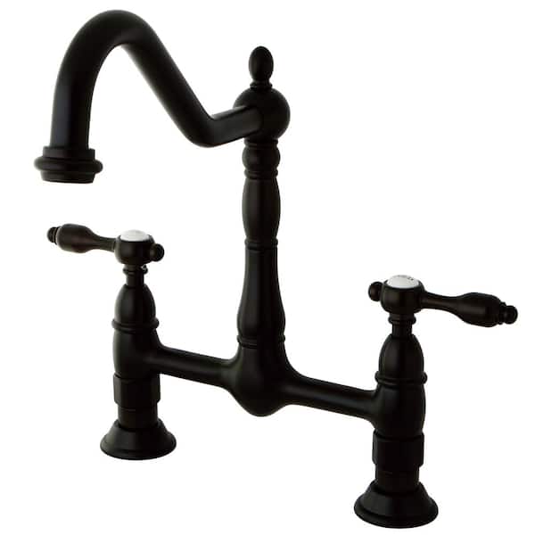 Kingston Brass Victorian 2-Handle Bridge Kitchen Faucet with Lever Handle in Oil Rubbed Bronze
