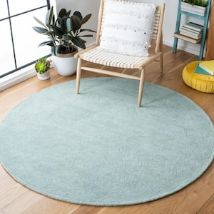 Handmade Round Wool Rug - Swirl - Aqua - 160x160cm