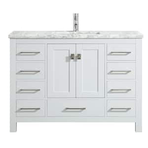 London 42 in. W x 18 in. D x 34 in. H Bathroom Vanity in White with White Carrara Marble Top with White Sink