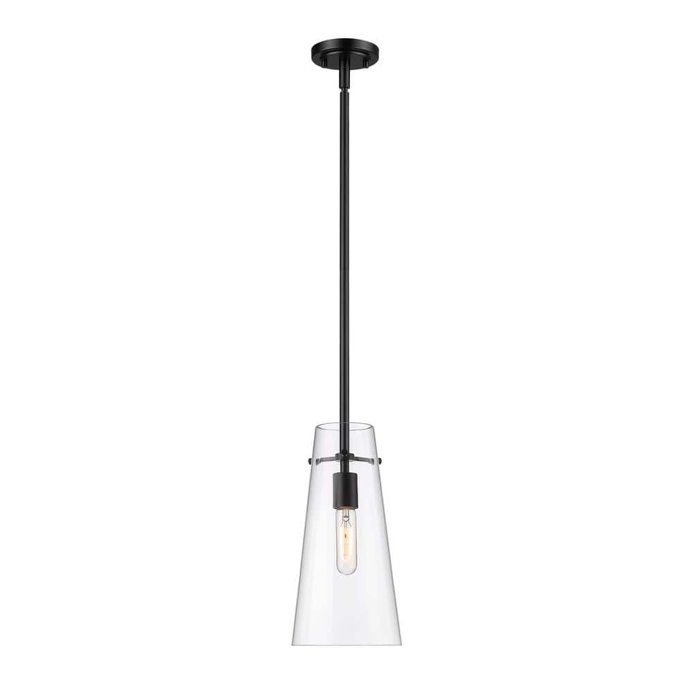 Kira 6.5 in. 1-Light Matte Black Shaded Pendant Light with Clear Glass Shad