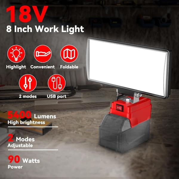 90W 5400 Lumen 8 in. Cordless LED Work Light, Two Levels