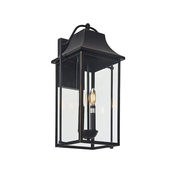 Little Tree Outdoor Classic 21 in. Matte Black Outdoor Hardwired Wall Lantern Sconce with No Bulb Included