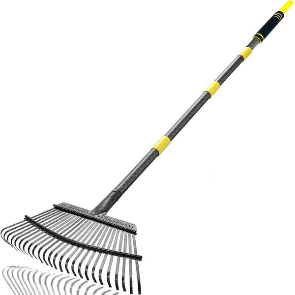 72.83 in. Garden Leaf Rake, Heavy Duty Steel Lawn Rake with 25 Metal Tines, 18.5 in. Wide