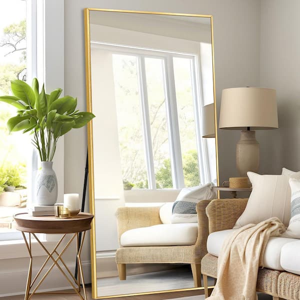 LuxHomez 28 in. W. x 71 in. H Oversized Aluminum Alloy Modern Rectangle Length Gold Wall Mounted Standing Mirror Floor Mirror