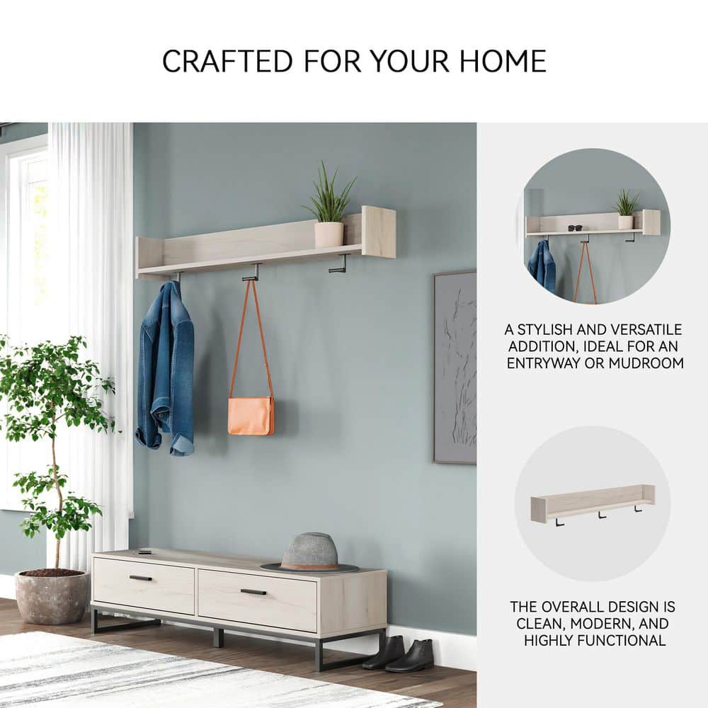 Socalle Brown Wall-Mounted Coat Rack with Shelf - thumbnail 7