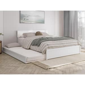 Wesley White Solid Wood Frame Queen Platform Bed with Panel Footboard and Twin XL Trundle