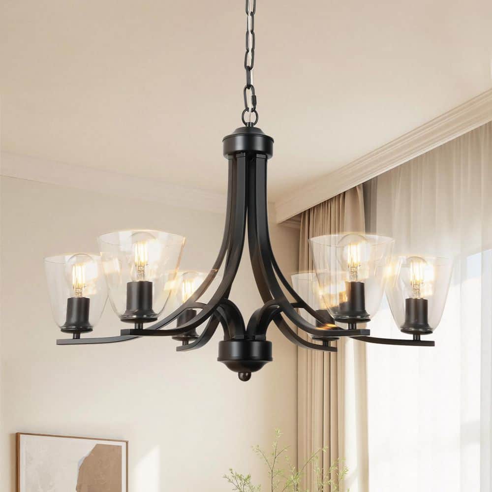 ARISKEEN 6-Light Black Rustic Vintage Chandeliers 31.5 in. Pendant