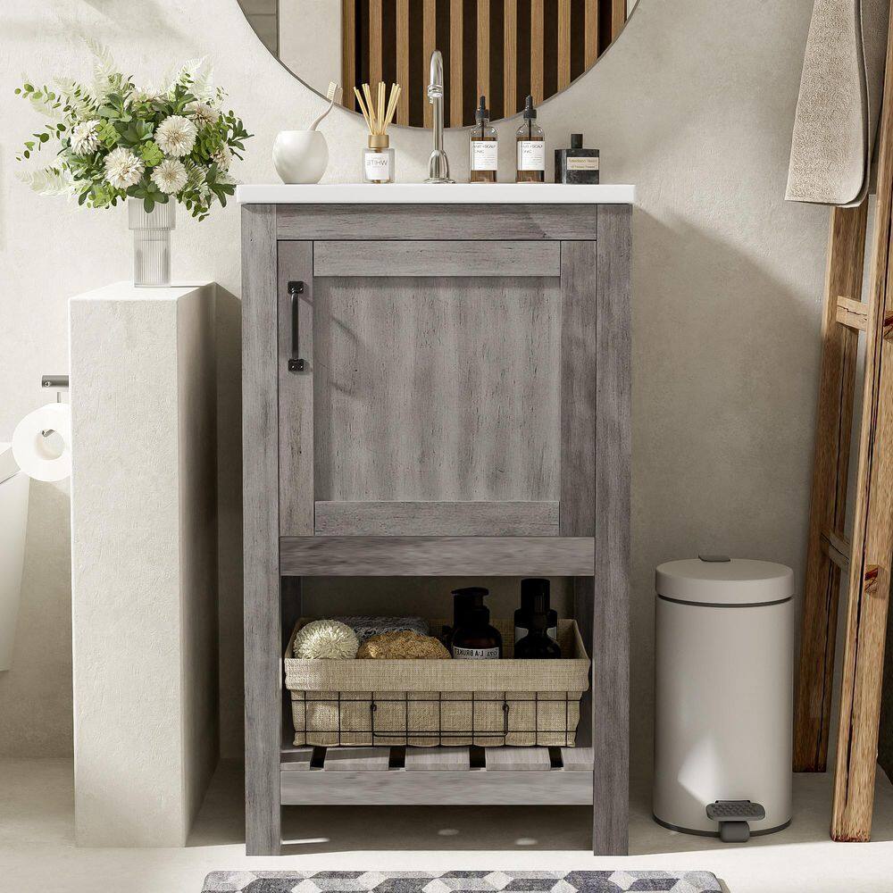 16in. Freestanding Single Sink Gray Bath Vanity with White Ceramic Top price history on PriceWatchPro