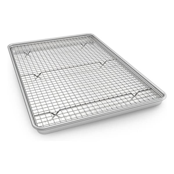 Natural Aluminum Finish Thick Nonstick Heavy Duty Warp Resistant Baking Sheet Pan Set with Cooling Rack, 1 Set
