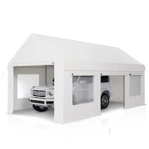 12 ft. x 20 ft. Heavy-Duty Carport Canopy with Enhanced Base and Side-Opening Door, Portable Garage for Pickup, White