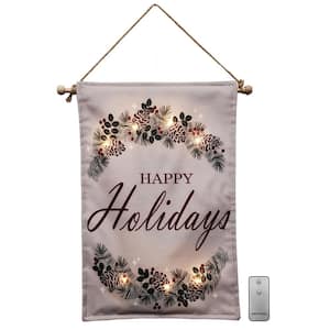 28 in. Battery Operated LED Lighted Wall Banner - Happy Holidays