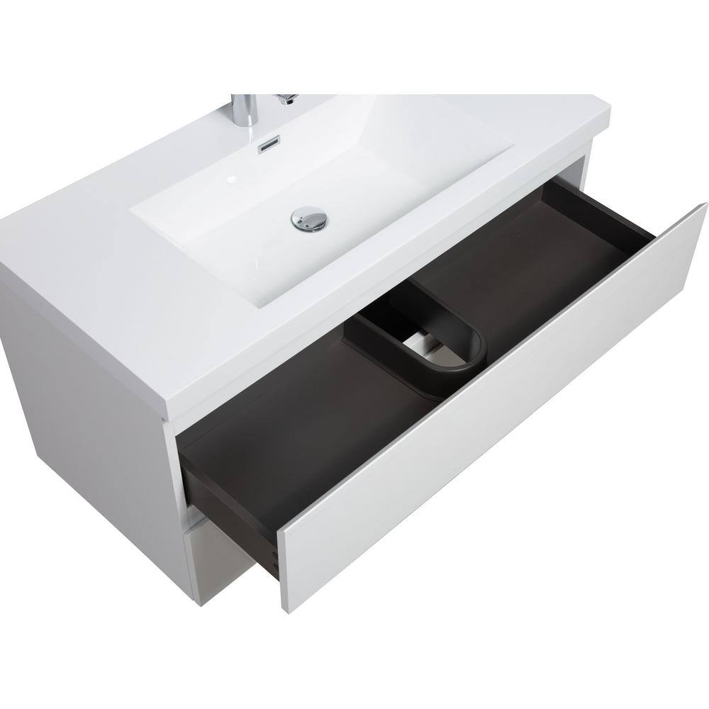 42" Glossy White MDF Floating Bathroom Vanity with Resin Sink