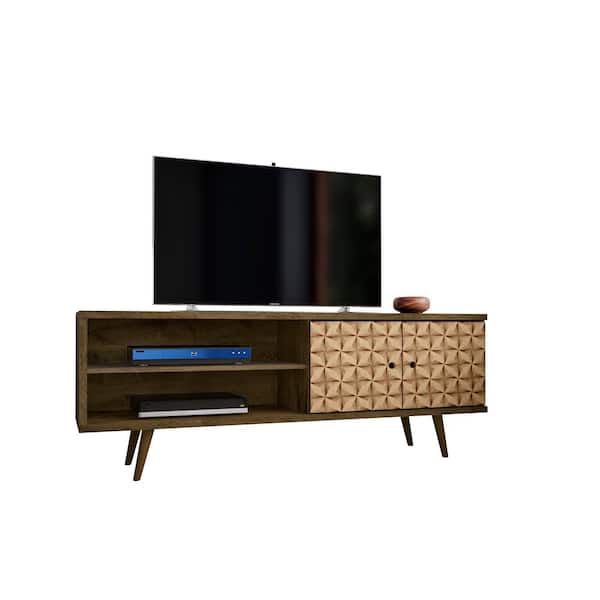 Liberty 62.99 in. Rustic Brown and 3D Brown TV Stand Fits TVs Up to 60 in. with Storage Doors and Cable Management