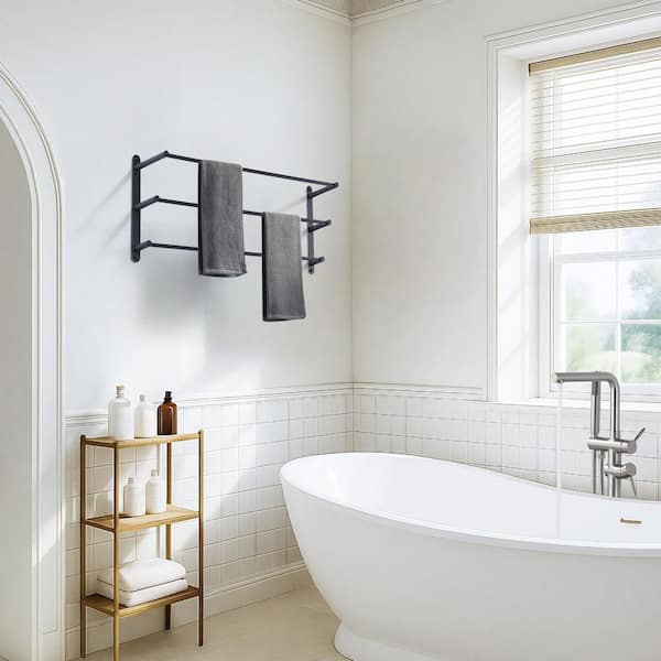 32 in. Matte Black 3-Tier Wall Mounted Towel Rack with Mounting Hardware in Stainless Steel