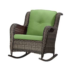 Wicker Outdoor Rocking Chair Lounge Chair Patio with Green Cushion