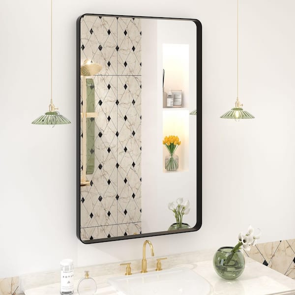 40 in. W x 24 in. H Rectangular Aluminum Alloy Framed and Tempered Glass Wall Bathroom Vanity Mirror in Matte Black