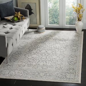 Reflection Dark Gray/Cream 7 ft. x 7 ft. Square Distressed Floral Area Rug