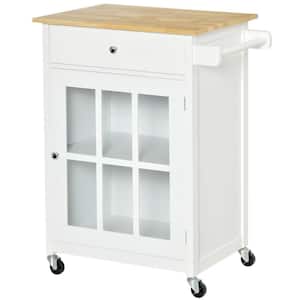 White Rubberwood Top Kitchen Cart Island with Drawers and Cabinets