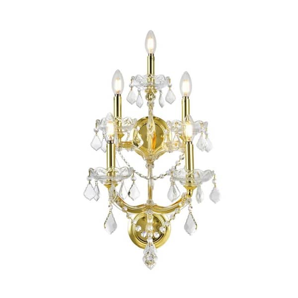 Worldwide Lighting Maria Theresa Collection 5-Light Crystal and Gold Sconce