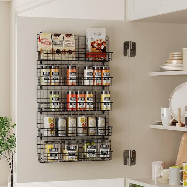 17 in. 5 Tier Metal Wall Mount Spice Rack in Black