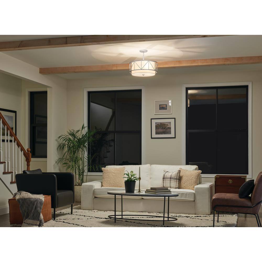 Satin Nickel 18" Drum Pendant Light with Glass Shade