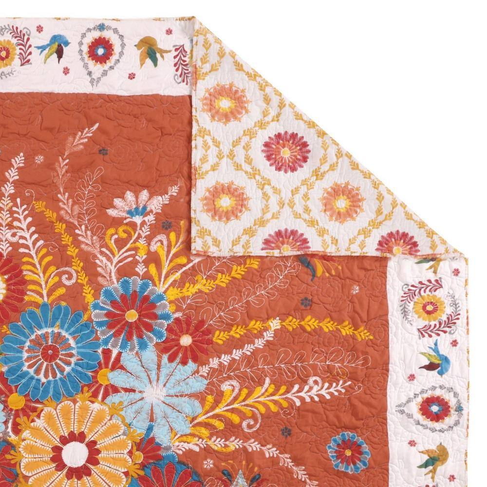 Multicolor Floral Print Cotton Quilted Throw Blanket, 50 x 60 in