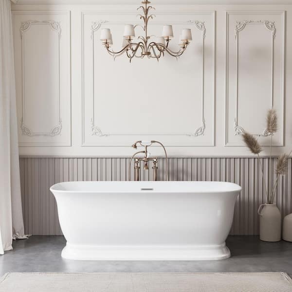 67 in. x 31.5 in. Acrylic Freestanding Soaking Bathtub with Center Drain and Overflow in White
