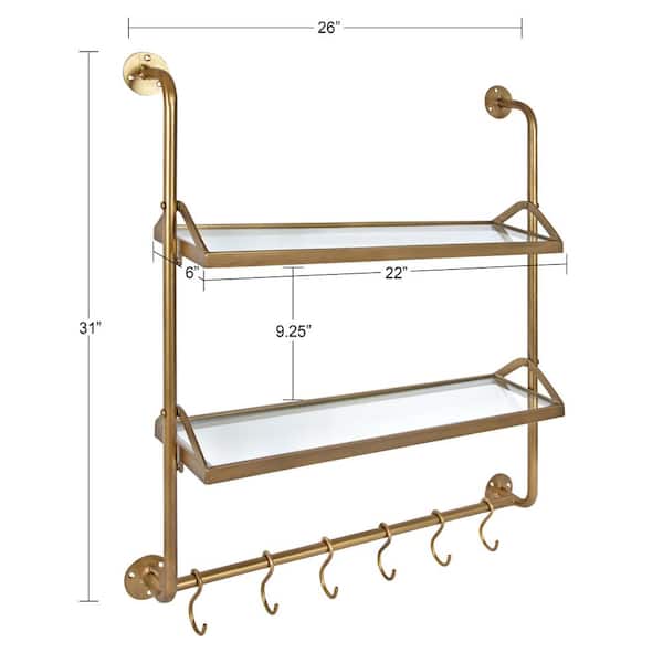 Kate and Laurel Gold Metal Tiered Shelf 26-in L x 6-in D (2 Shelves)